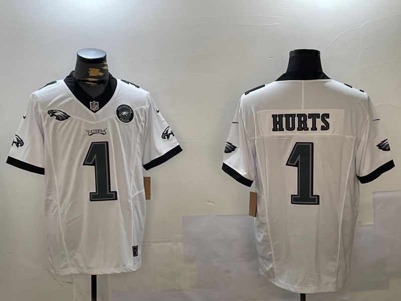 Men Philadelphia Eagles #1 Hurts White three generations 2024 Nike Limited NFL Jersey style 1->philadelphia eagles->NFL Jersey
